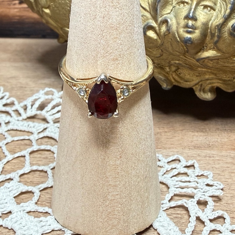 Avon Gold Ring with Red Gemstone